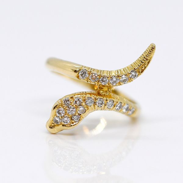 Schlangen Ring 750er Gold mit Diamanten und Rubin (31442)