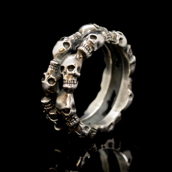 Ring "SKULLS" 925er Silber 9 mm Breit Gr 60 NEU