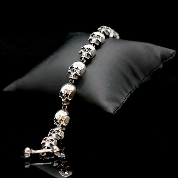 Armband Gliederarmband "STARSKULLS" 925er Silber Knebelverschluss 10 x 220 mm NEU