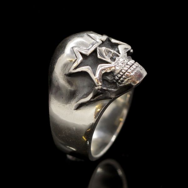 Ring Siegelring "STARSKULL" 925er Silber Gr 70 NEU