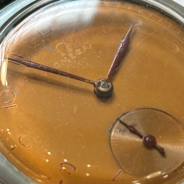 Omega Vintage Armbanduhr Handaufzug Edelstahl am Lederband Modele + Depose ca.1940 (26215)