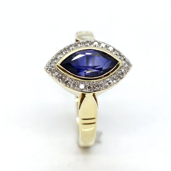 Saphir Ring 585er Gold Navette Schliff mit Diamanten GR 66 (13206)