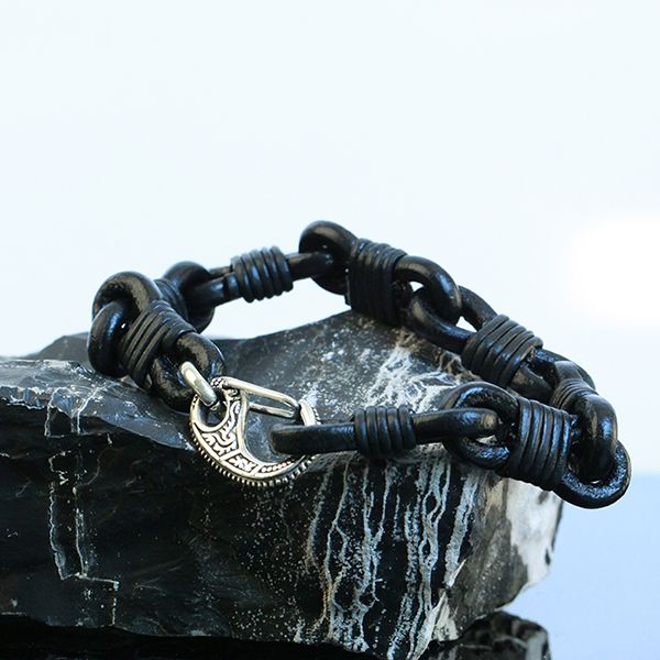 JJJ LA Lederarmband großer Silber Karabiner verziert aus 925er Silber