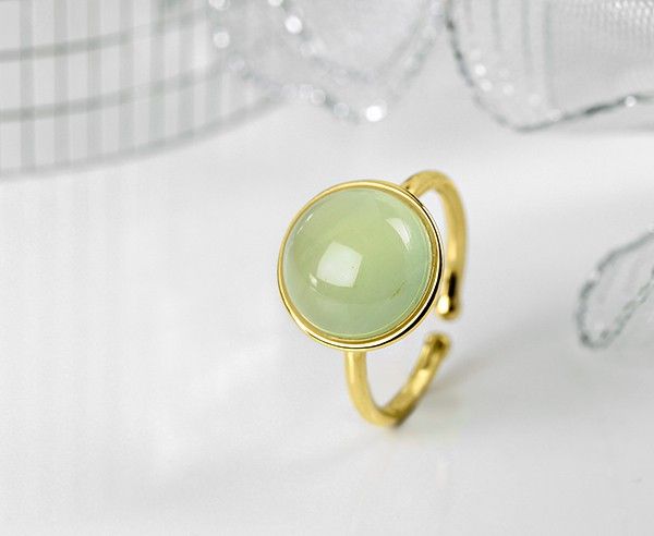 Ring Prehnit Cabochon 925er Silber vergoldet 12 mm GR 56 verstellbar ES90022127 NEU