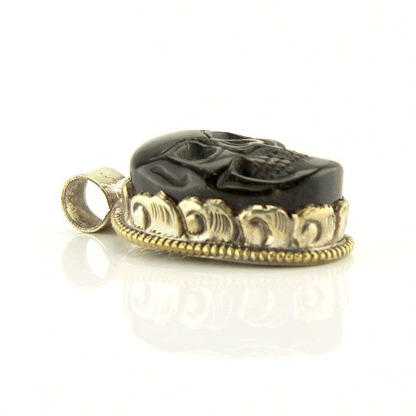 SKULL Anhänger handgefertigt Onyx versilbert NEU