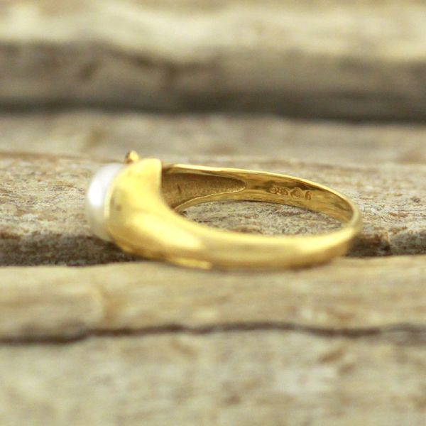 Gelbgold Ring 585 mit Süßwasserzucht Perle weiß