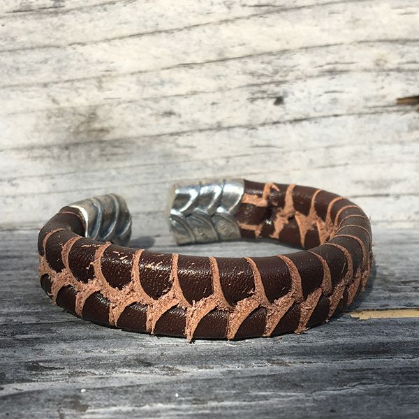 JJJ LA Armspange braunes Leder 925er Silber 15 mm Breit, 190 mm Lang