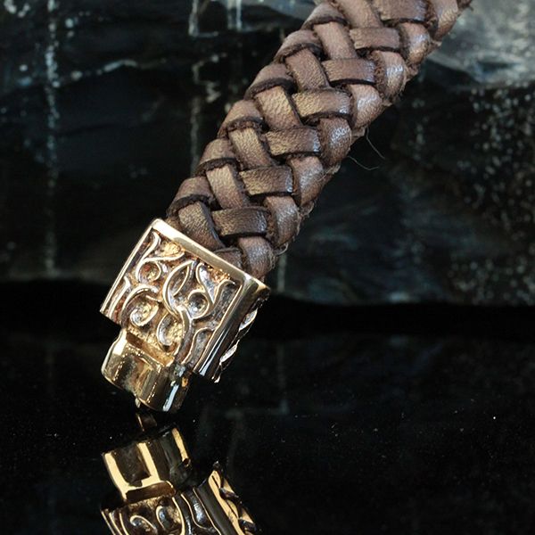 JJJ LA Leder Armband"FLORAL LILY" 925er Silber IP Roségold Magnetverschluß 200 mm