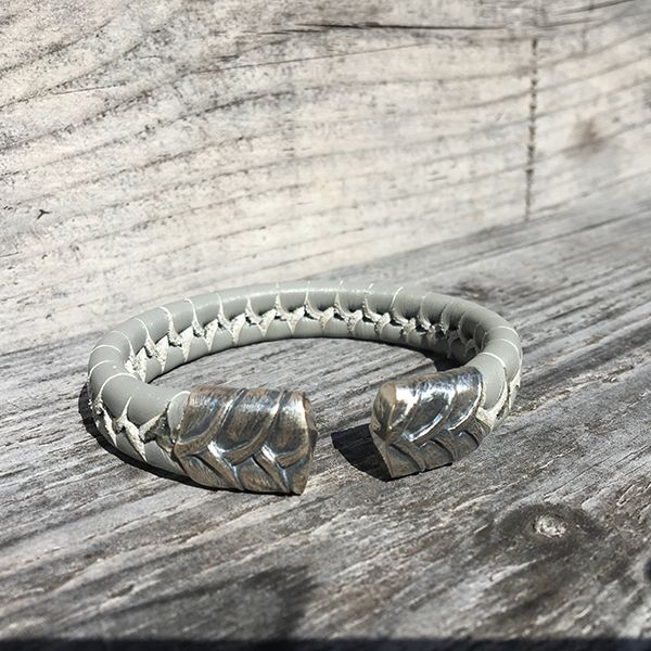 JJJ LA Armspange graues Leder 925er Silber 15 mm Breit, 210 mm Lang