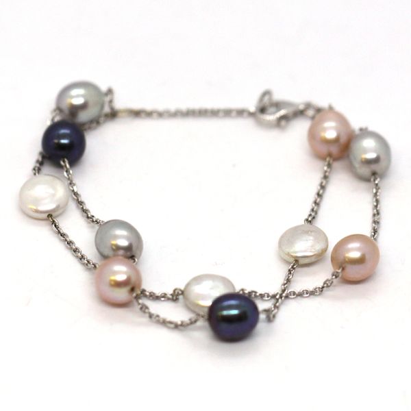 Perl Armband 750er Weißgold Zuchtperlen Barock Multicolor 19/22 cm (14709)