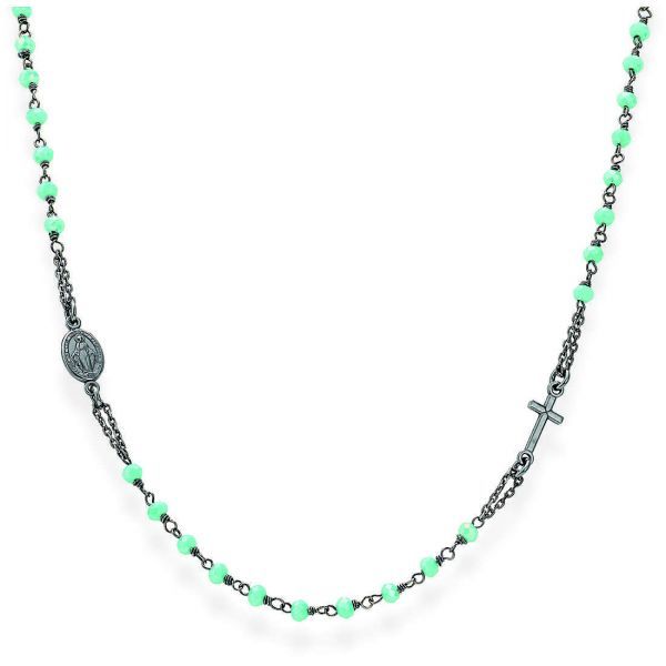 AMEN Collier "Rosario" Rosenkranz 925er Silber schwarz rhodiniert Türkis CRONT3 NEU