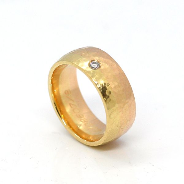 Solitär Ring 585er Rosé-Gelbgold verlaufend gehämmert GR 54 0,07 Ct (20318)