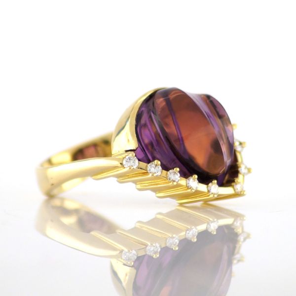 Ausgefallener Amethyst Ring 750er Gelbgold mit Diamanten