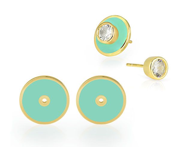 Beisteckscheibe für Ohrstecker Türkis emalliert 12 mm vergoldet ES90031283 NEU