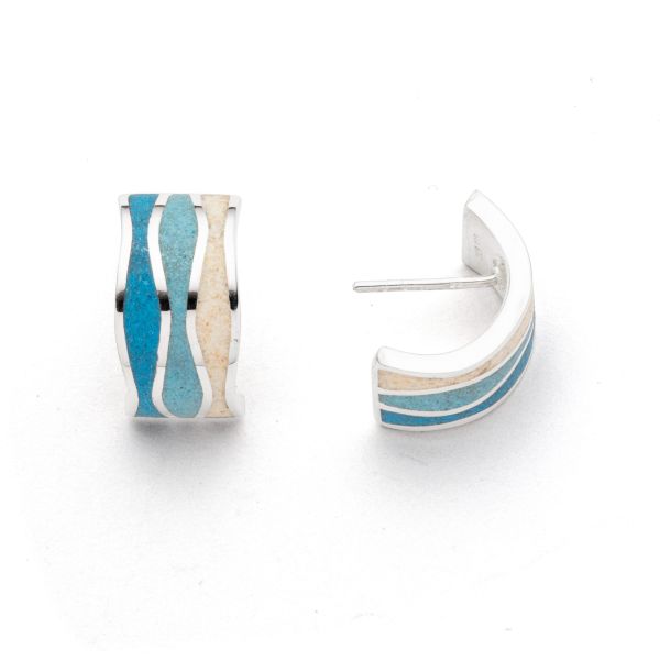 DUR Ohrstecker "Halbcreole Welle" 925er Silber rhodiniert Lavasand blauer Steinsand O5519 NEU