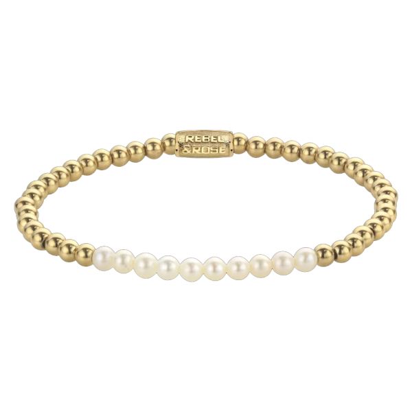 Rebel & Rose Armband "Pearl Gem meets Yellow Gold" 4 mm RR-40127-G-S 16,5 cm NEU