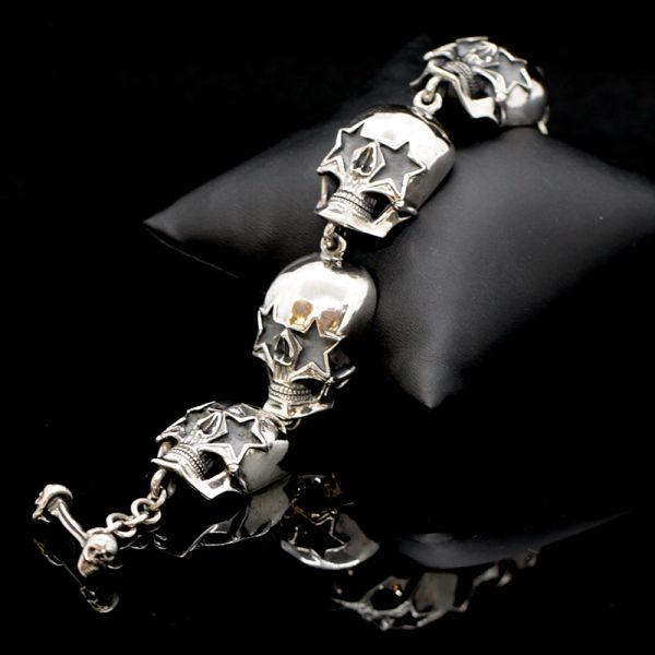 Armband Gliederarmband massiv "STARSKULLS" 925er Silber Knebelverschluss 24 x 250 mm NEU