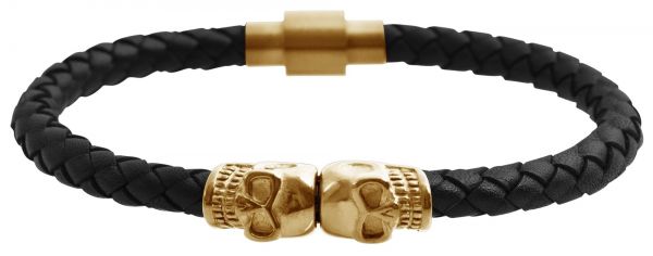 Raptor Echtlederarmband geflochten Totenkopf goldfarbend 22 cm RA50062-003 NEU