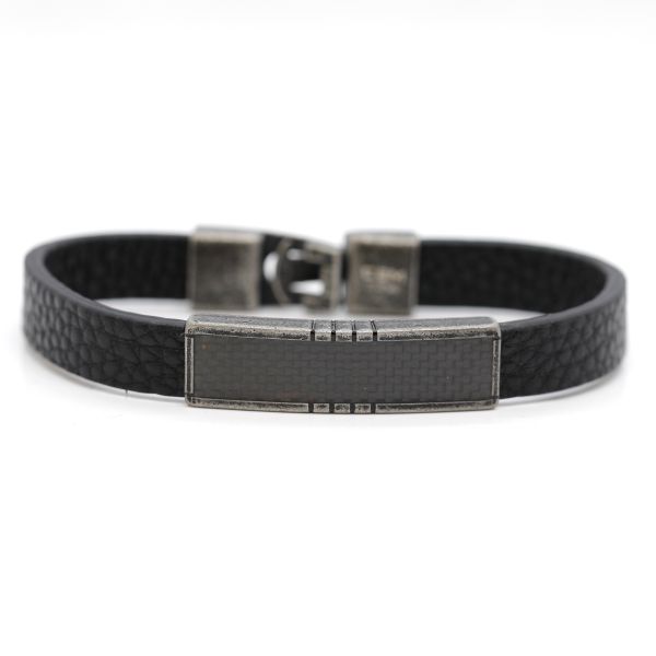 Armband Leder Edelstahl 21cm Knebelschließe schwarz ST9-00194B NEU