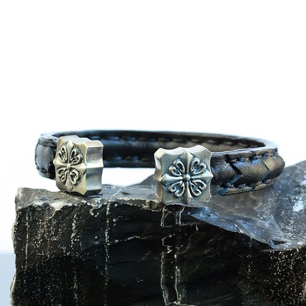 JJJ LA Leder Armspange "CROSS" Leder Silber 925er 210 mm