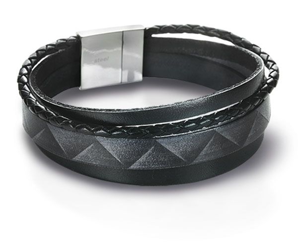 Armband Herren Lederband Edelstahl Magnetschließe 4-Reihig ES90020889 NEU