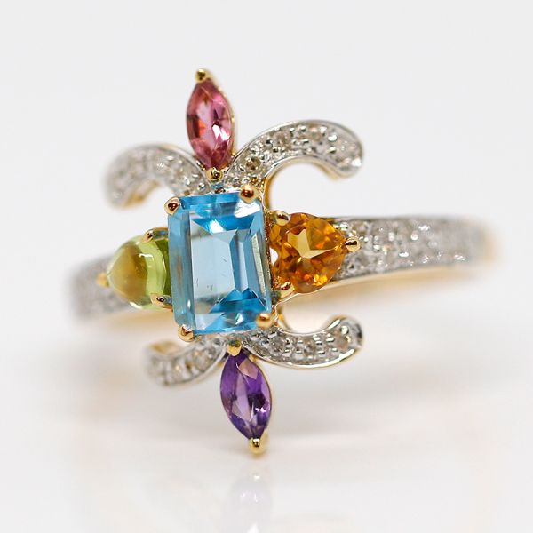 Gold Ring 750er Multicolor Topas, Peridot, Citrin, Amethyst, Saphir und Diamant (37258)