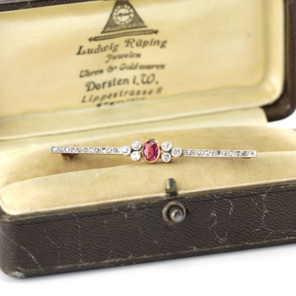 Antike Rubin Diamant Brosche Handarbeit 585er Gelbgold (7915)
