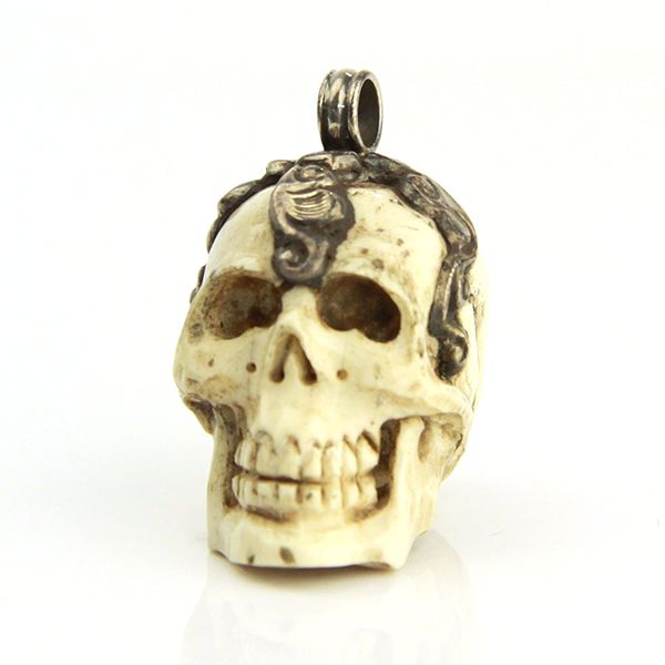 SKULL Anhänger Handgefertigt aus echtem Knochen & 925er Silber Herren NEU