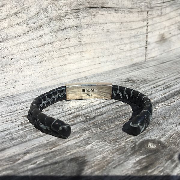 JJJ LA Armspange "SPIKES" schwarzes Leder 925er Silber Medium