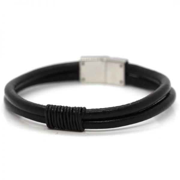 Lederarmband Edelstahl Schließe Leder schwarz 20 cm NEU