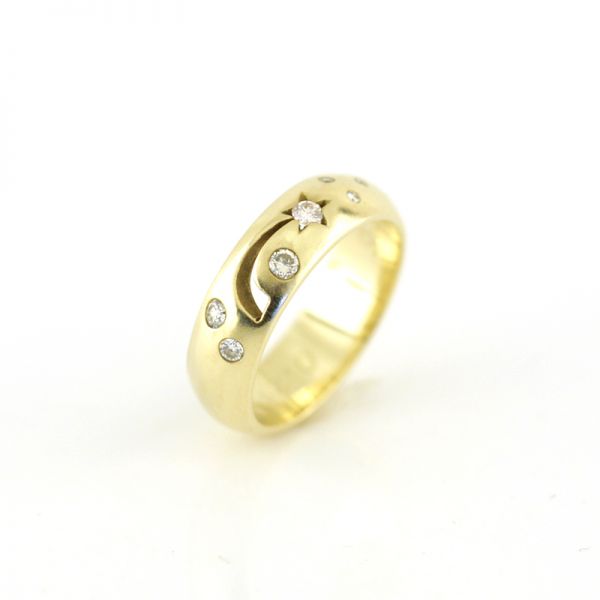 Handarbeit Gelbgold Bandring 585er mit 0,24ct Diamanten im Brillantschliff GR 59