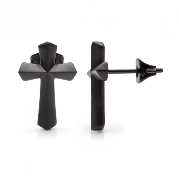 monomania Ohrstecker "Atomic" Kreuz Edelstahl PVD-beschichtet schwarz NEU