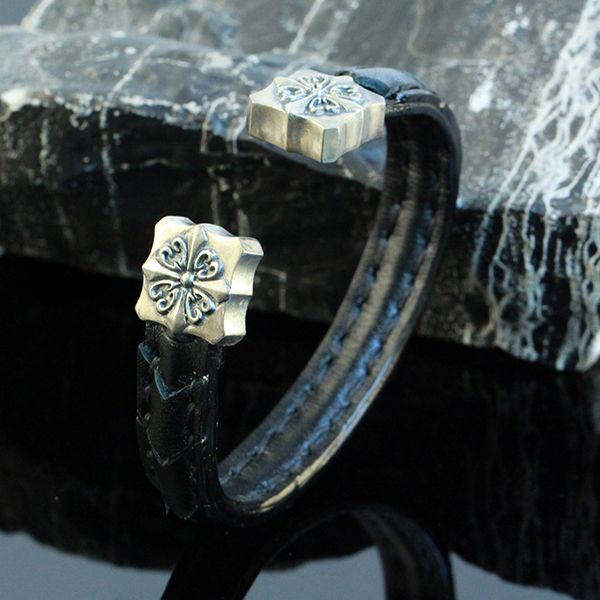 JJJ LA Leder Armspange "CROSS" Leder Silber 925er 210 mm