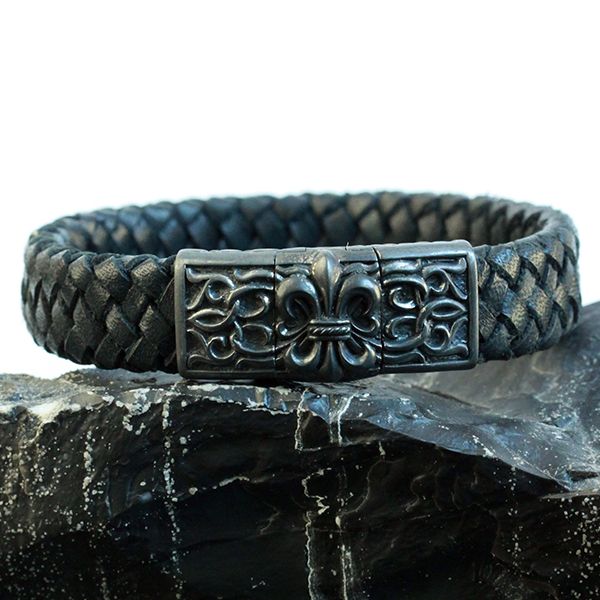 JJJ LA Leder Armband "FLORAL LILY" 925er Silber Magnetverschluß 200 mm