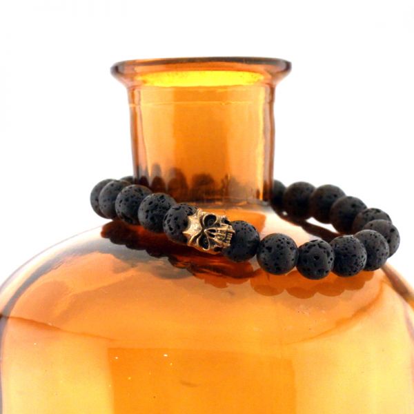 Lavastein Gummizug Armband "EVILSKULL" Bronze Lavsteinkugeln 210 mm by JJJ LA