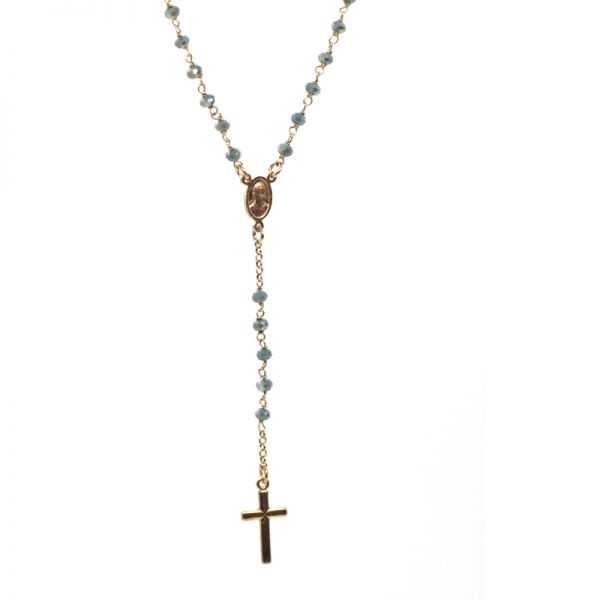 AMEN Collier "Rosario" Kreuz Triangle 925er Silber Roségold rhodiniert blue CROPP4 NEU