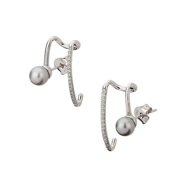 Ohrstecker Creolstecker SWZ Perle 925er Silber rhodiniert Zirkonia S-01062O NEU