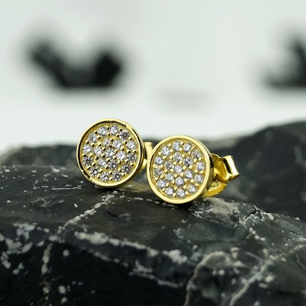 Ohrstecker Pavé Rund 925er Sterling Silber vergoldet Zirkonia BE042535-G NEU