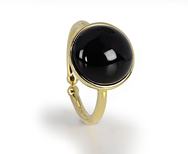 Ring Onyx Cabochon 925er Silber vergoldet 12 mm GR 56 verstellbar ES90025783 NEU