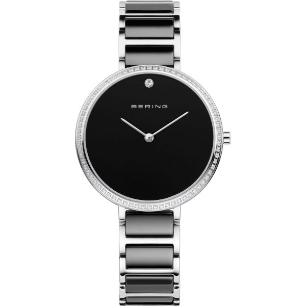BERING Damen Armbanduhr Ceramic schwarz silber glänzend Cz 30534-742 NEU