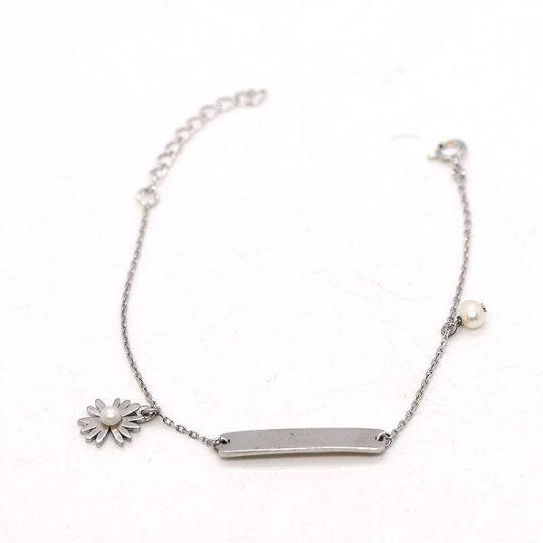 Armband Gravurplatte "Gänseblume" 925er Silber Zuchtperle 15-18 cm ES90025521 NEU