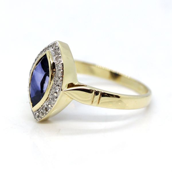 Saphir Ring 585er Gold Navette Schliff mit Diamanten GR 66 (13206)