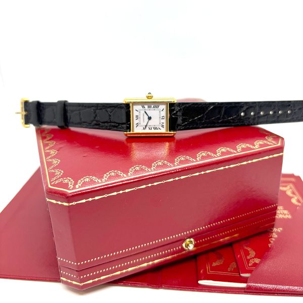 Cartier Luis Tank Armbanduhr 750er Gelbgold Quarz ca. 20 x 28 mm Box & Papiere (37405)