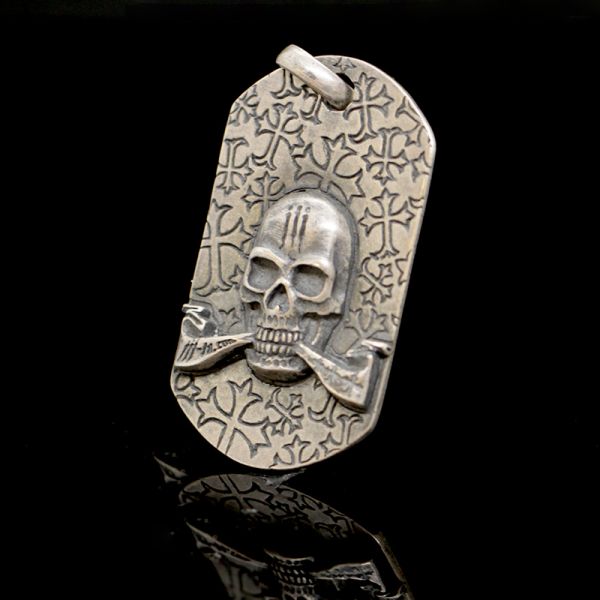 Anhänger Dog Tag "CROSS SKULL" 925er Silber by JJJ LA 26 x 51 mm NEU