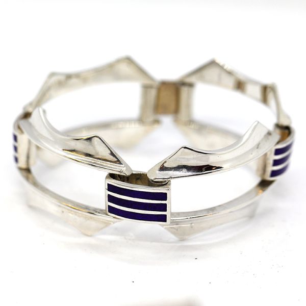 Silber Armband Gliederarmband 925er Silber Emaile Einlage 190 mm (21641)