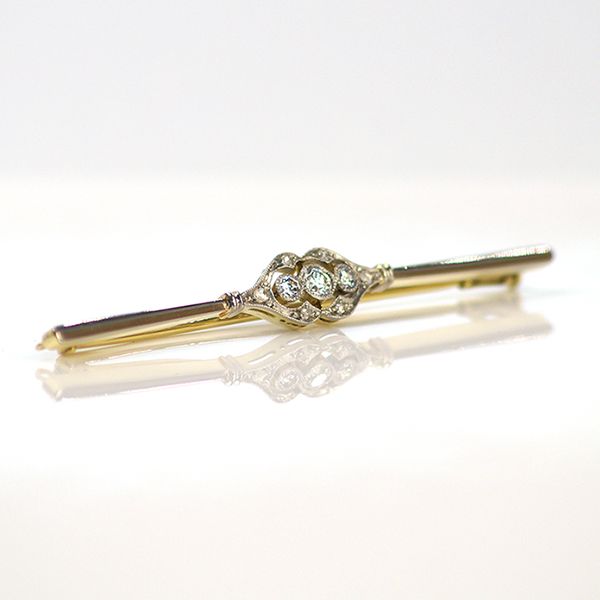 Antik Brosche 585er Gold mit Diamanten im Vollschliff und Rosen