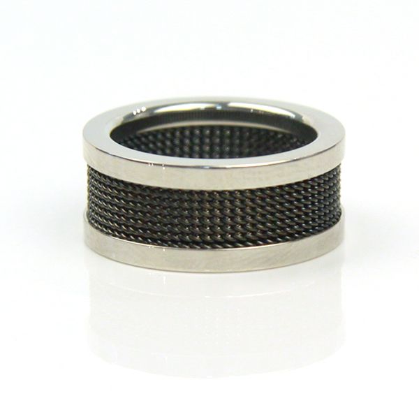 STEEL Herren Ring Edelstahl Silver-Black Milanaise GR 58 NEU