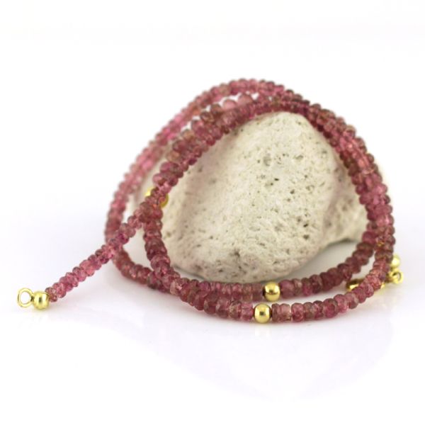 Rubellit Turmalin Kette facettiert 585er Gelbgold Elemente + Karabiner Verschluß 45 cm