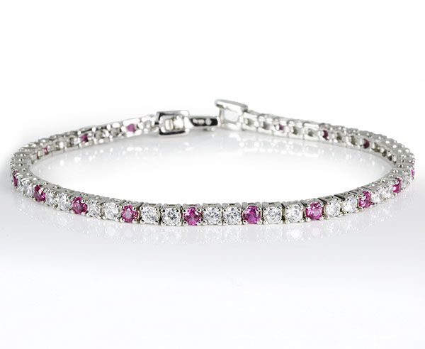 Tennisarmband 925er Silber facettierte Zirkonia weiß/pink 18,5 cm 90027296 NEU