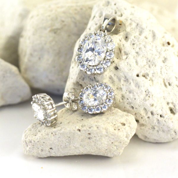 Schmuckset Anhhänger mit Ohrstecker Kubic Zirkonia 925er Silber (134)